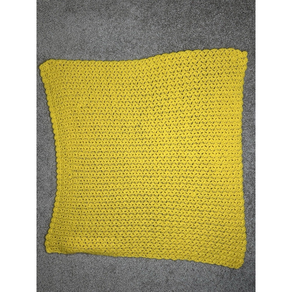 Handmade Crochet Baby‎ Blanket Yellow 33x33 Square Knit Afghan